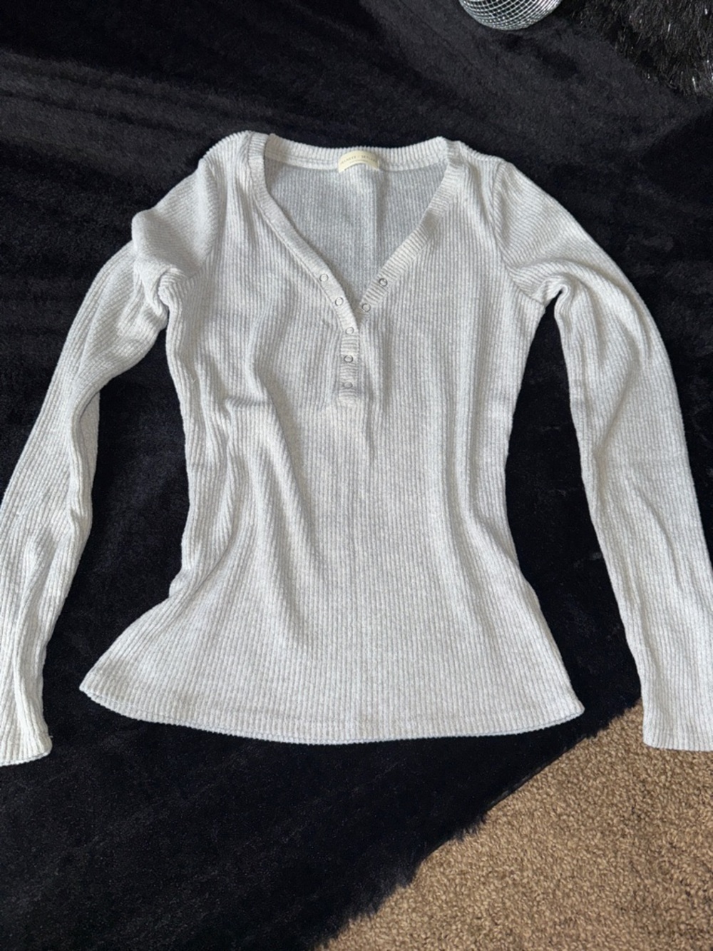 Frankee & Skyarr Ribbed Long-Sleeve Henley Top - Light Gray large
